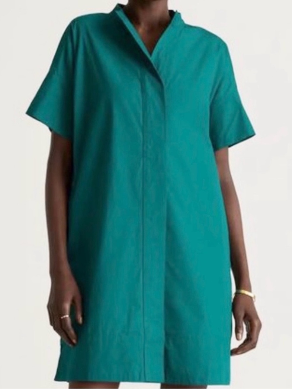 Quince 100% Organic Cotton Short Sleeve Shirt Dress Green Size S NWT